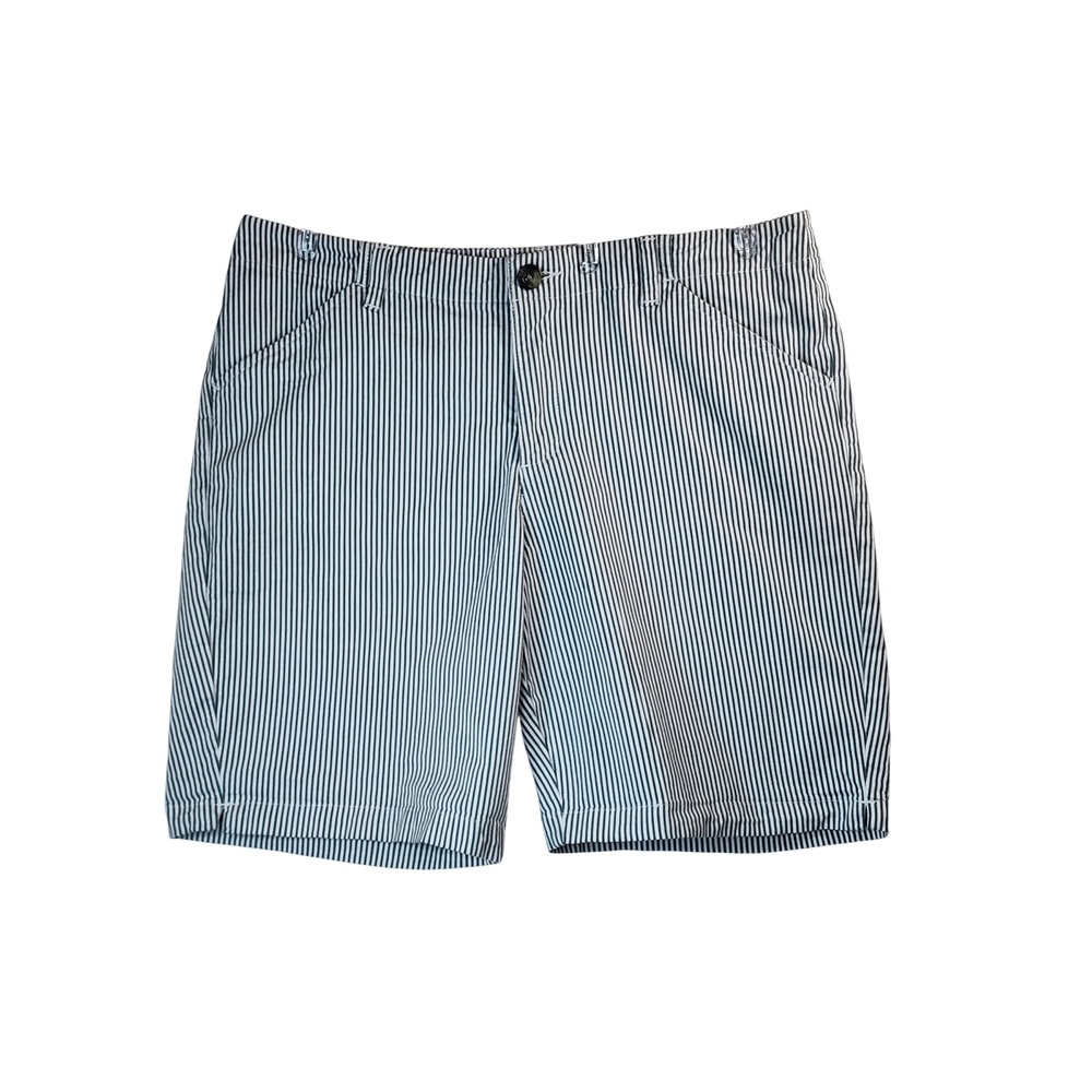 Lee Striped Shorts 14 Gray White Hickory Stripe Cotton Stretch Coastal Casual